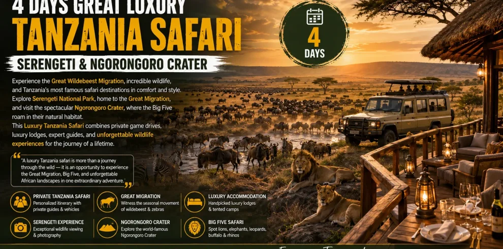 4 Days Great Luxury Tanzania Safari – Serengeti & Ngorongoro Crater