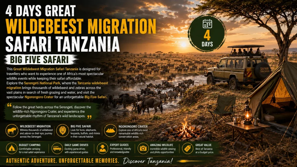  4 Days Great Wildebeest Migration Safari Tanzania – Big Five Safari