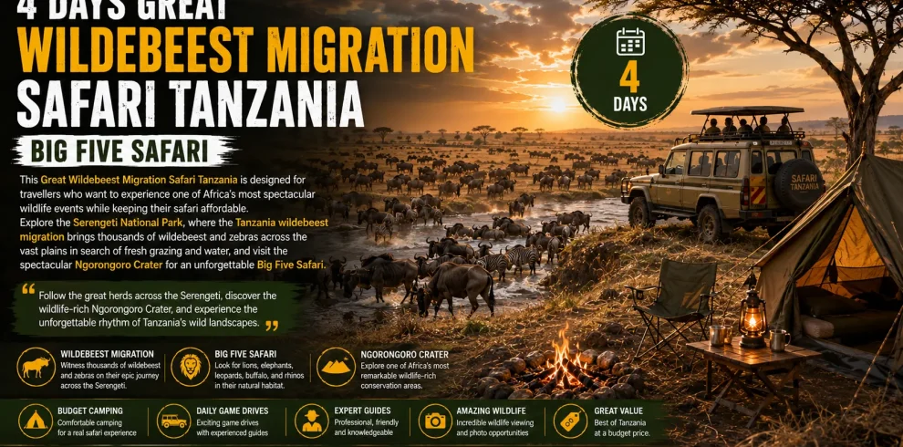  4 Days Great Wildebeest Migration Safari Tanzania – Big Five Safari