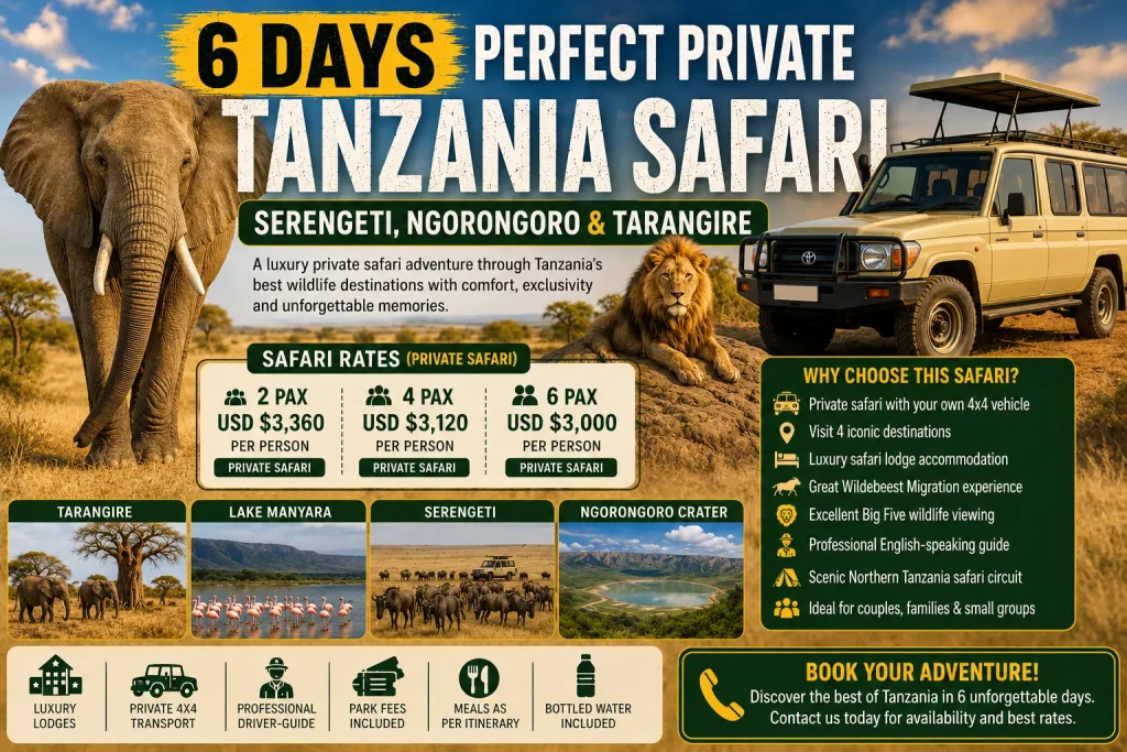 6 Days Perfect Private Tanzania Safari